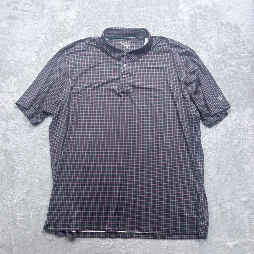 MAELREG Performance Polo Mens 3XL Black Pink Teal Grid Stretch Golf Shirt